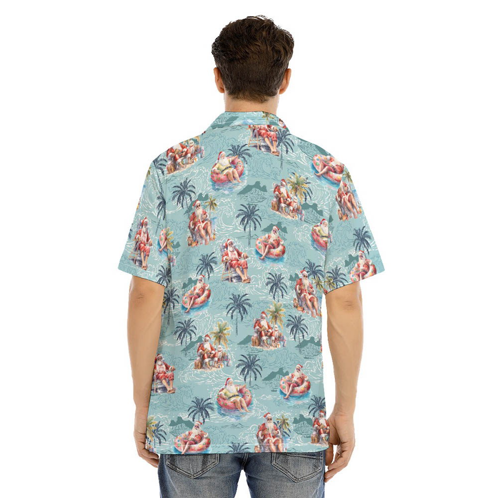 Funny Christmas Santa Summer Vacation Blue Hawaiian Shirt