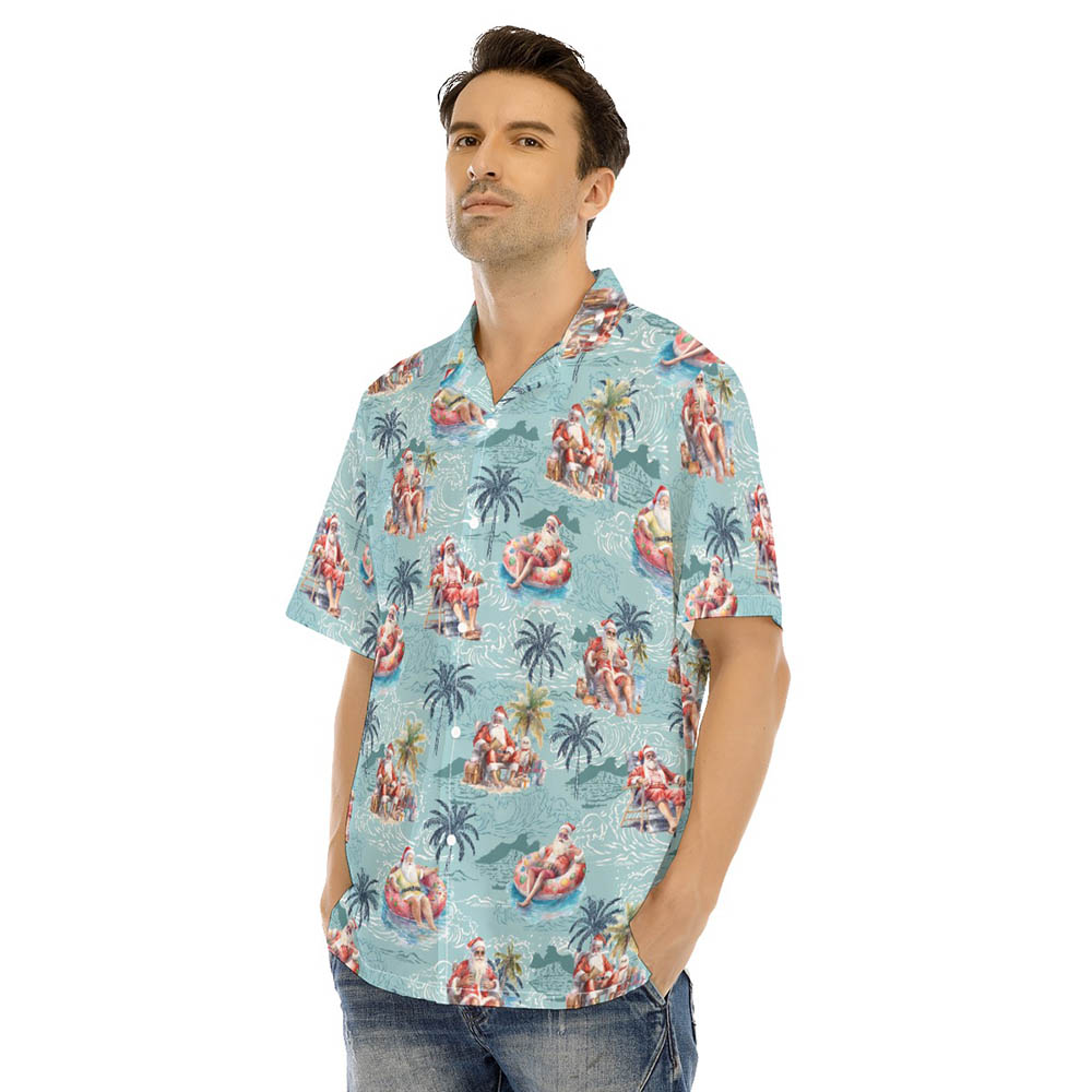 Funny Christmas Santa Summer Vacation Blue Hawaiian Shirt