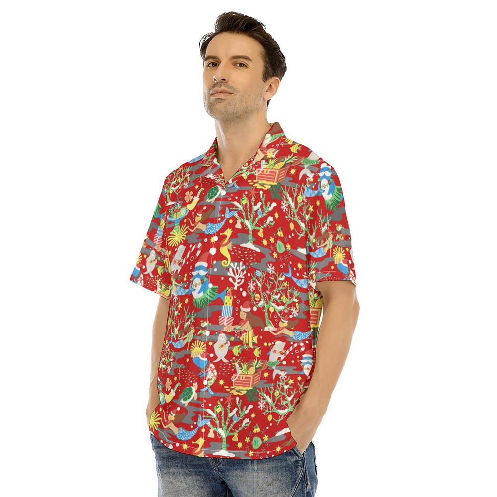 Ocean Creatures Vintage Christmas Red Hawaiian Shirt