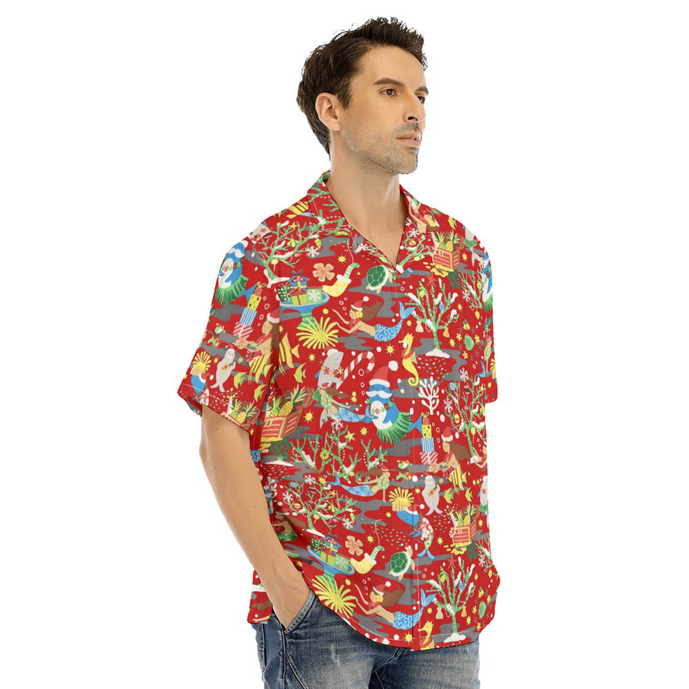Ocean Creatures Vintage Christmas Red Hawaiian Shirt