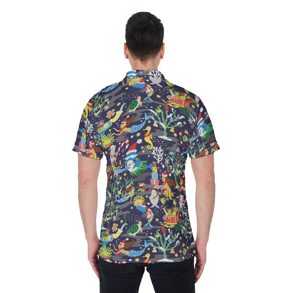 Ocean Creatures Christmas Hawaiian Navy Men's Polo Shirt