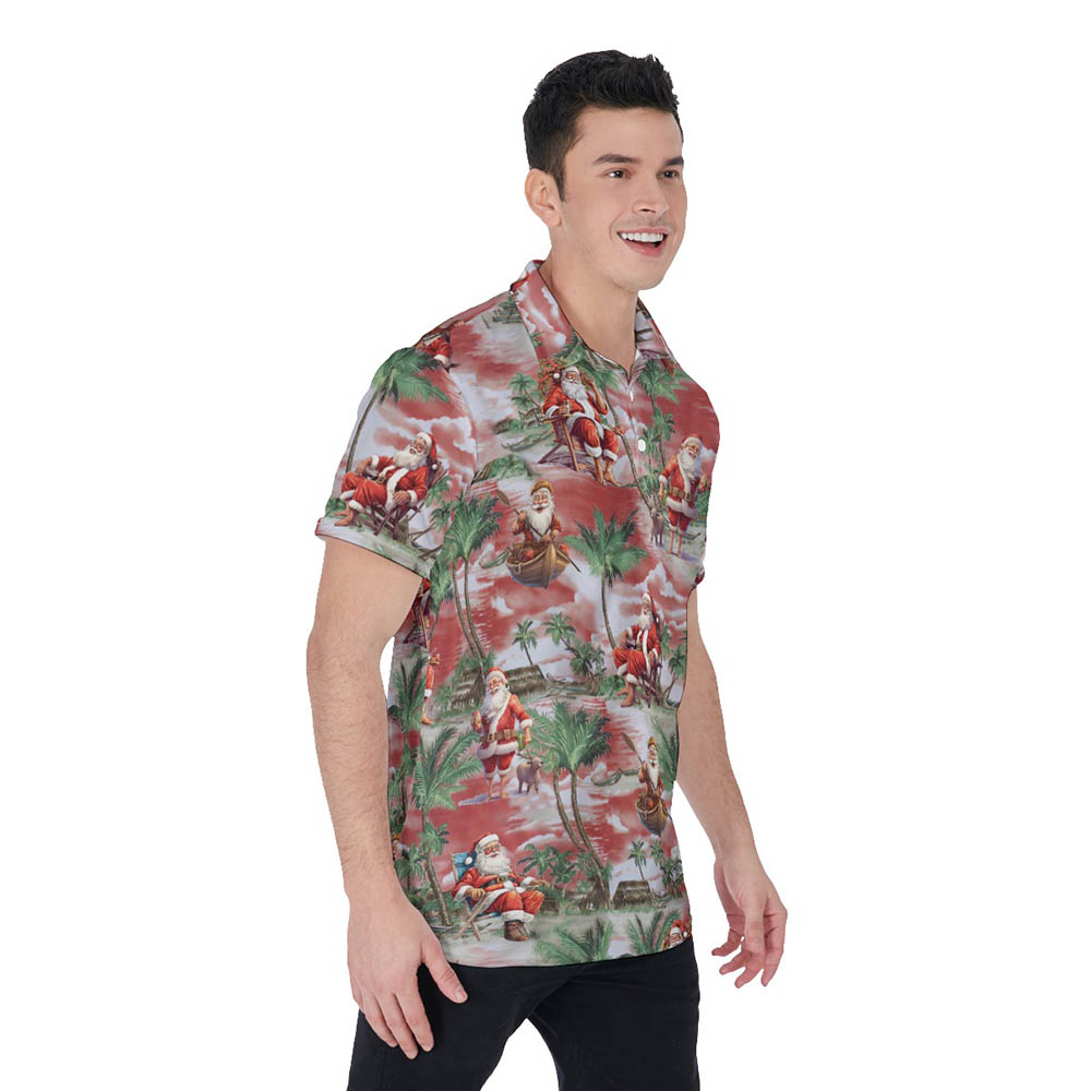 Santa On The Beach Tropical Hawaiian Polo Shirt For Men