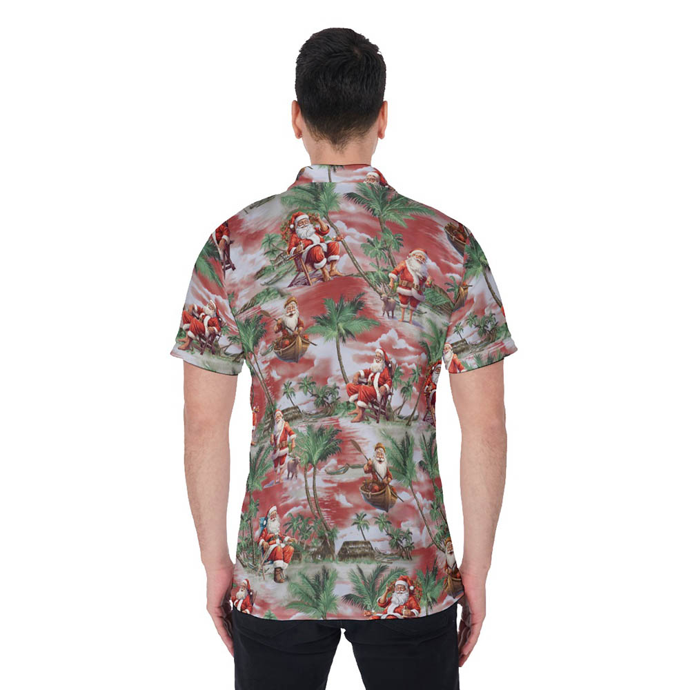 Santa On The Beach Tropical Hawaiian Polo Shirt For Men