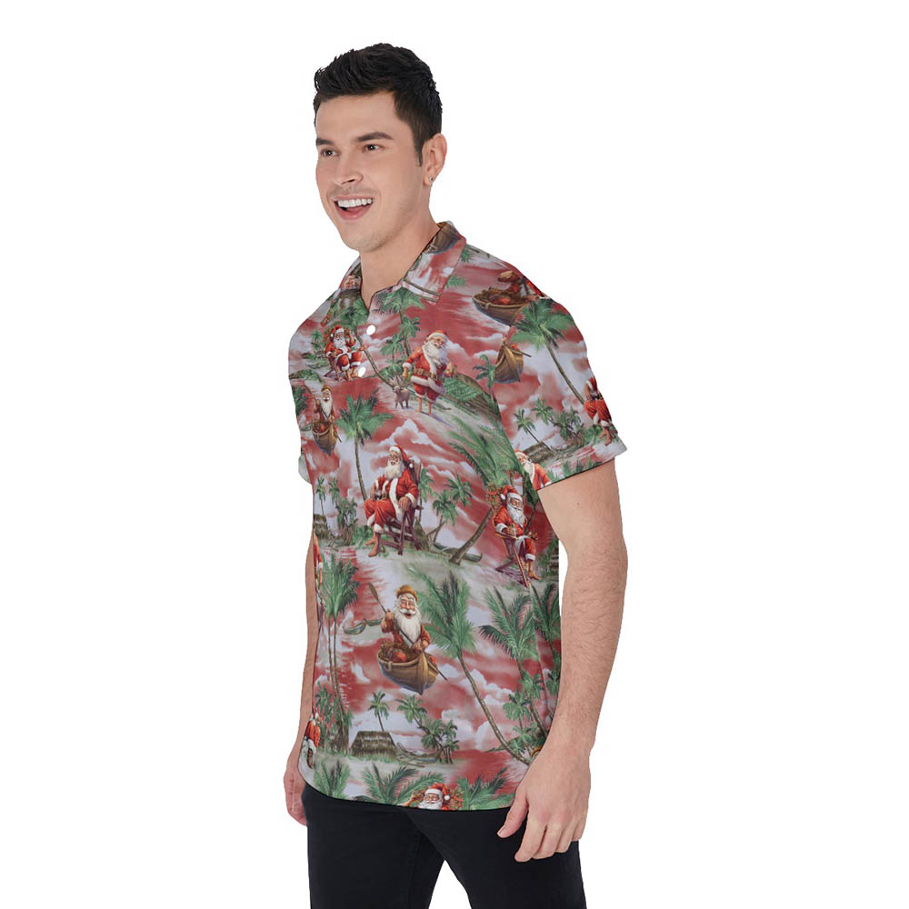 Santa On The Beach Tropical Hawaiian Polo Shirt For Men