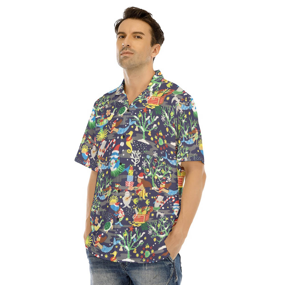 Ocean Creatures Christmas Navy Hawaiian Shirt