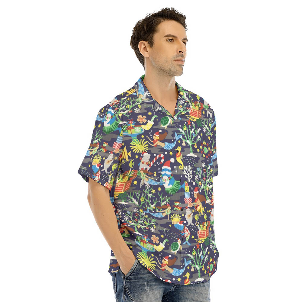 Ocean Creatures Christmas Navy Hawaiian Shirt