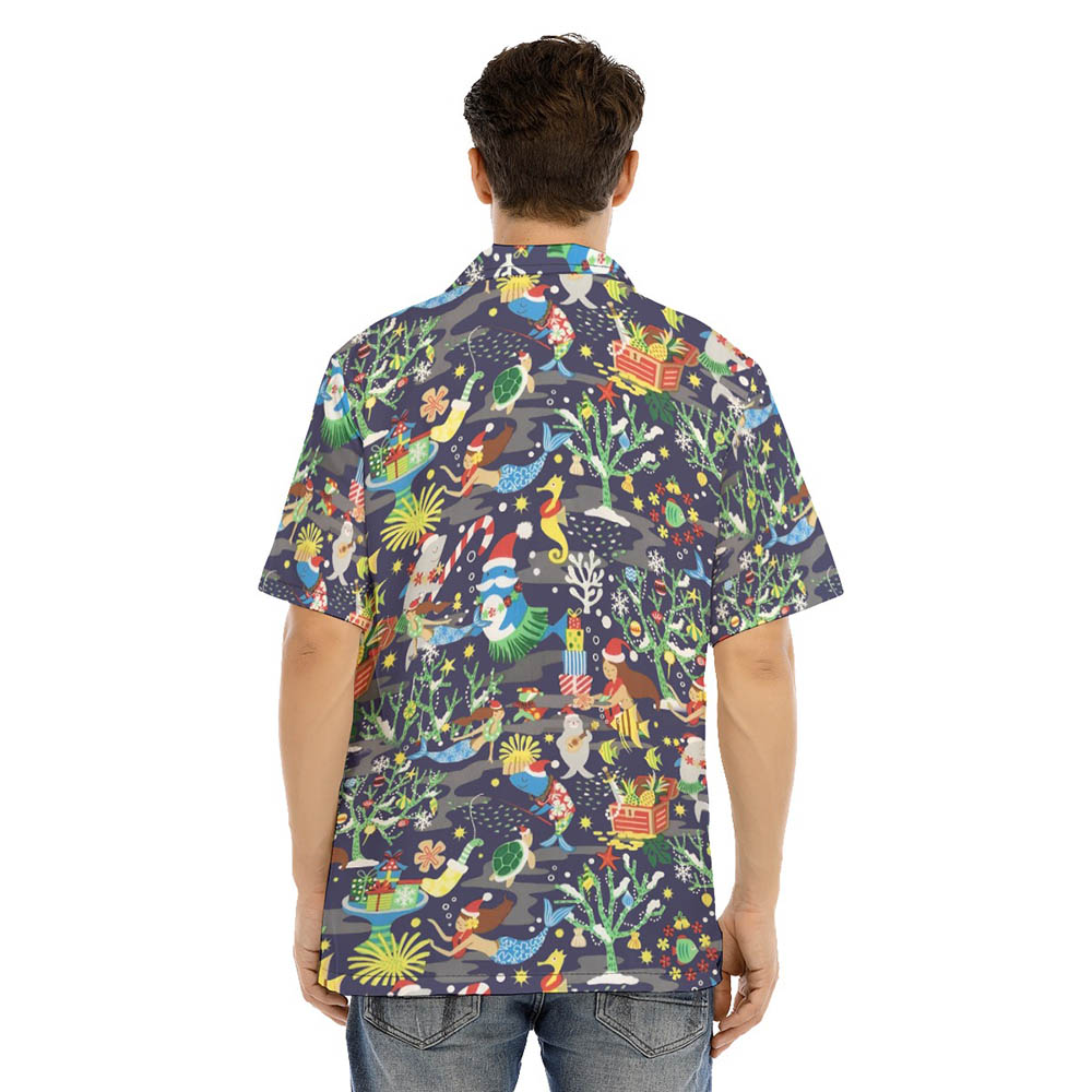 Ocean Creatures Christmas Navy Hawaiian Shirt