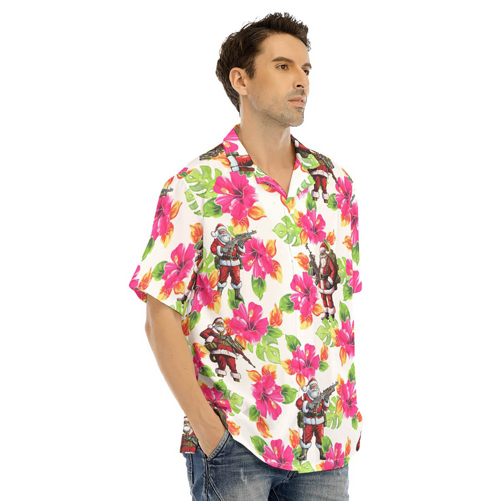 Tactical Santa Claus Christmas Hibiscus Hawaiian Shirt