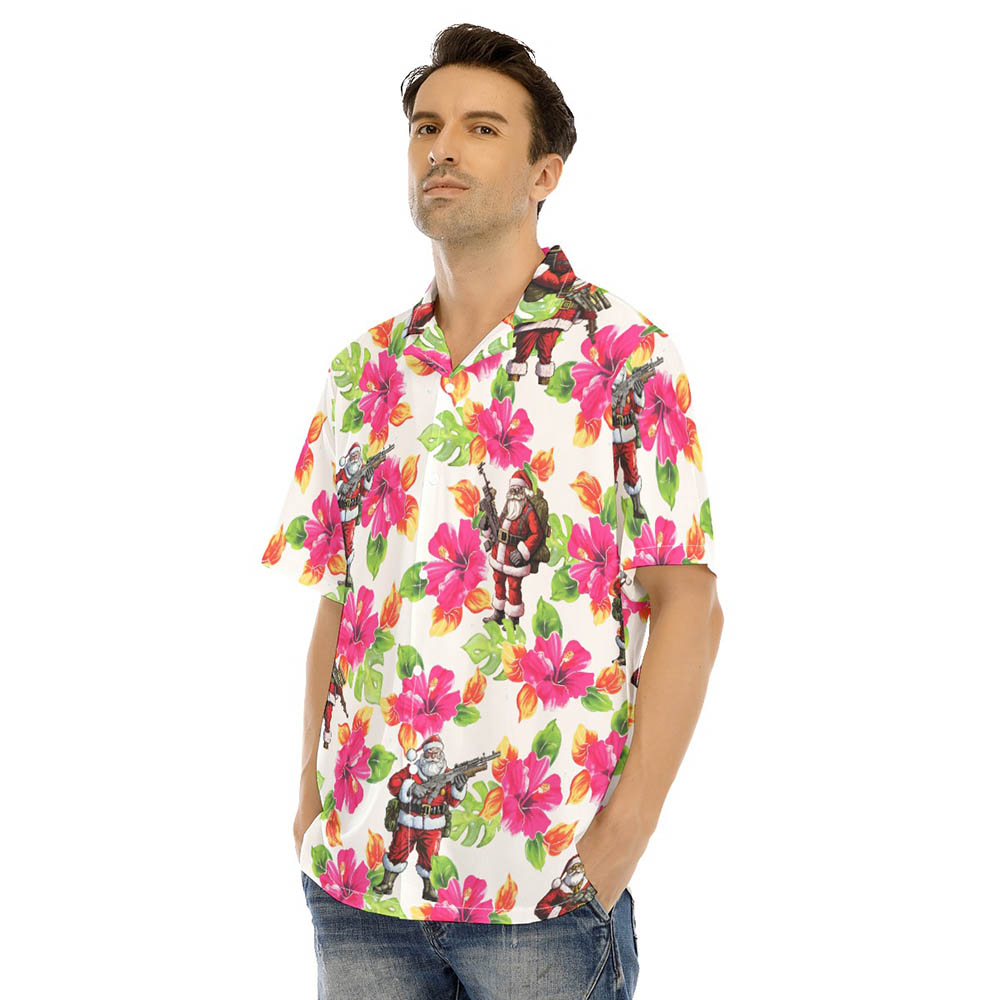 Tactical Santa Claus Christmas Hibiscus Hawaiian Shirt