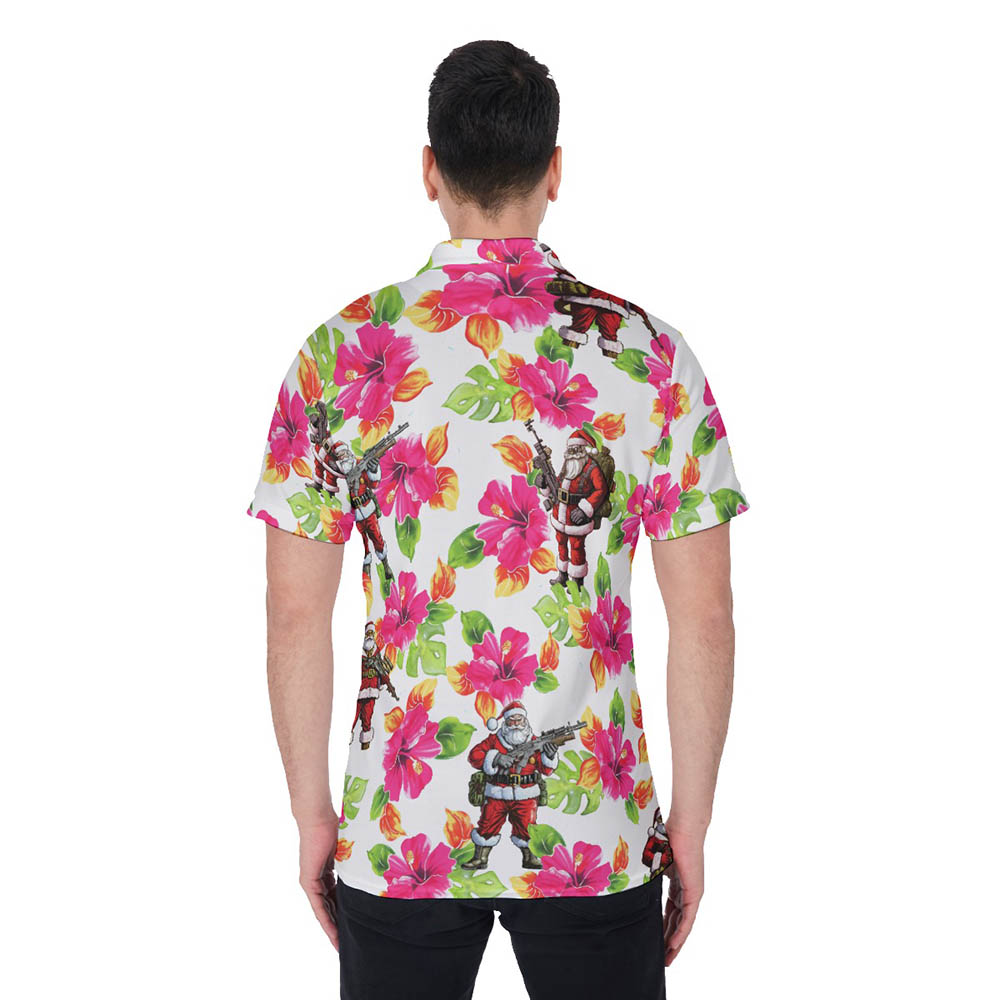 Christmas Santa Tactical Hibiscus Hawaiian Polo Shirt