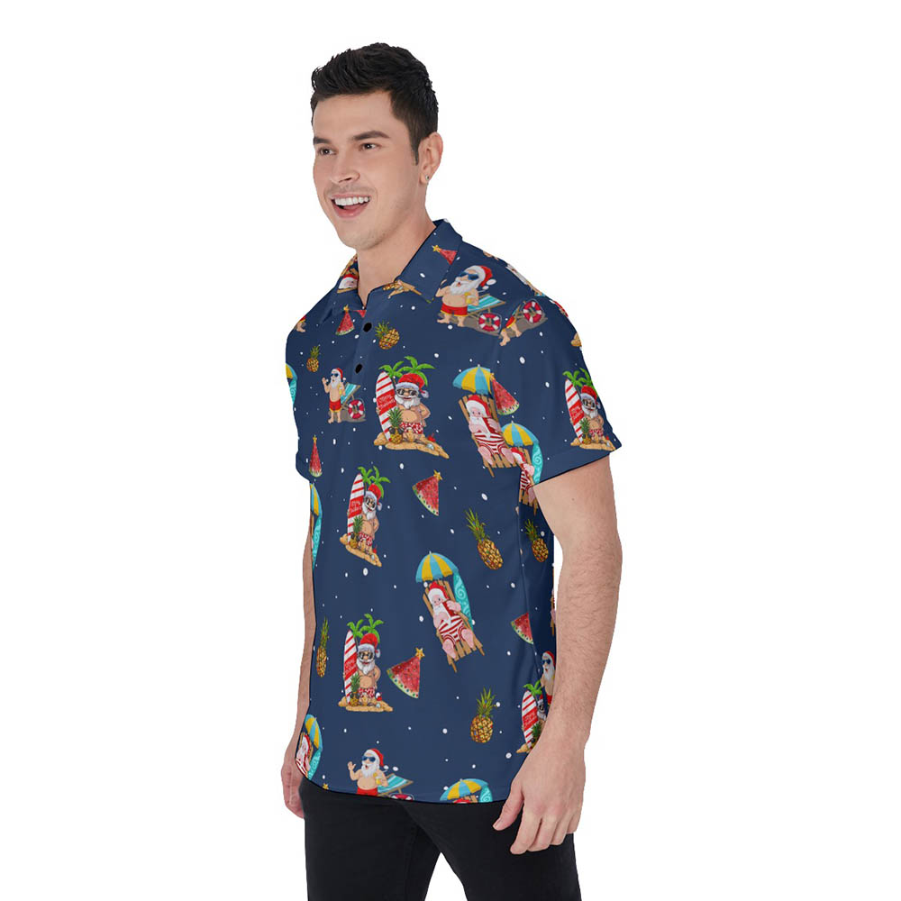 Summer Santa Christmas Hawaiian Polo Shirt For Men