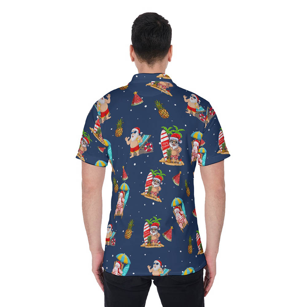 Summer Santa Christmas Hawaiian Polo Shirt For Men