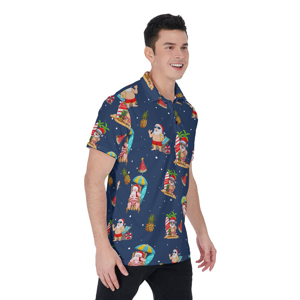 Summer Santa Christmas Hawaiian Polo Shirt For Men