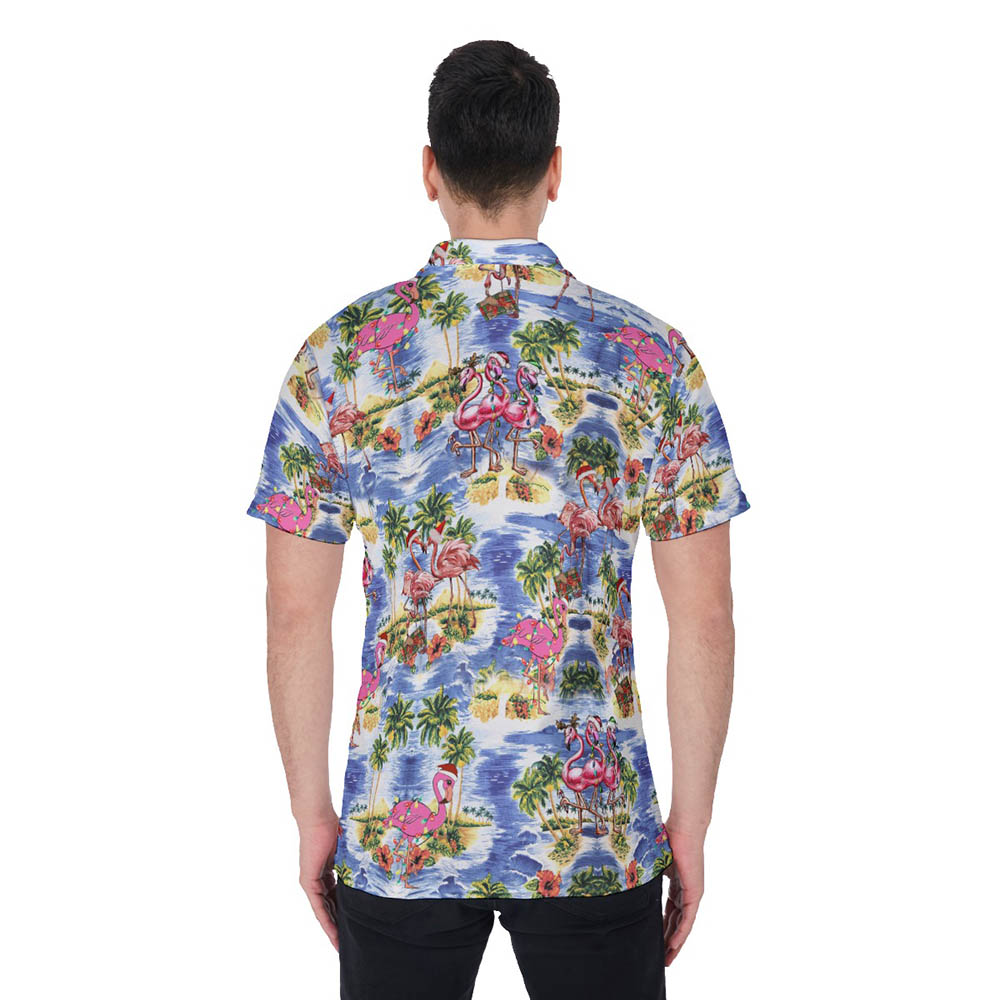 Tropical Christmas Flamingo Palm Tree Hawaiian Men's Polo Shirt