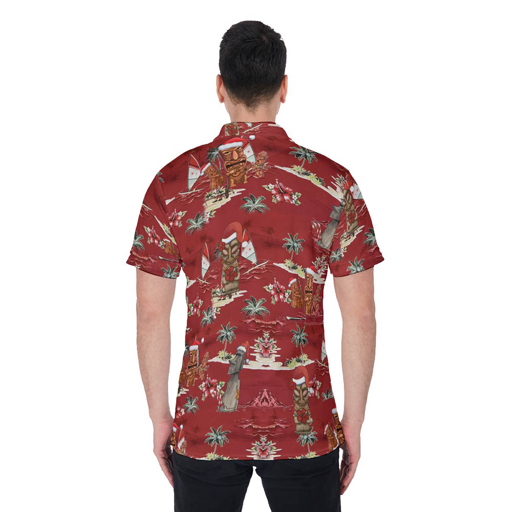 Funny Tiki Christmas Tropical Classic Hawaiian Polo Shirt For Men