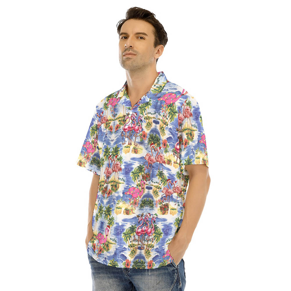 Funny Christmas Flamingo Palm Tree Beach Hawaiian Shirt