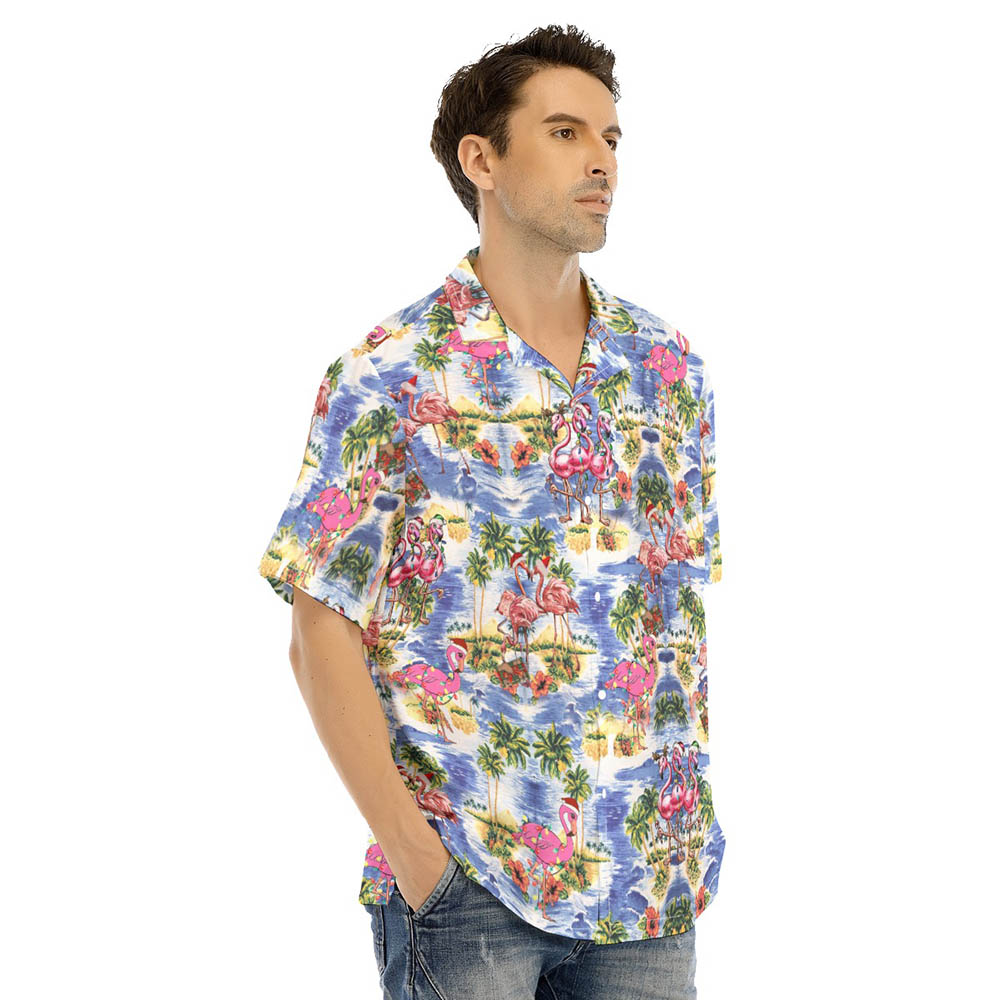 Funny Christmas Flamingo Palm Tree Beach Hawaiian Shirt