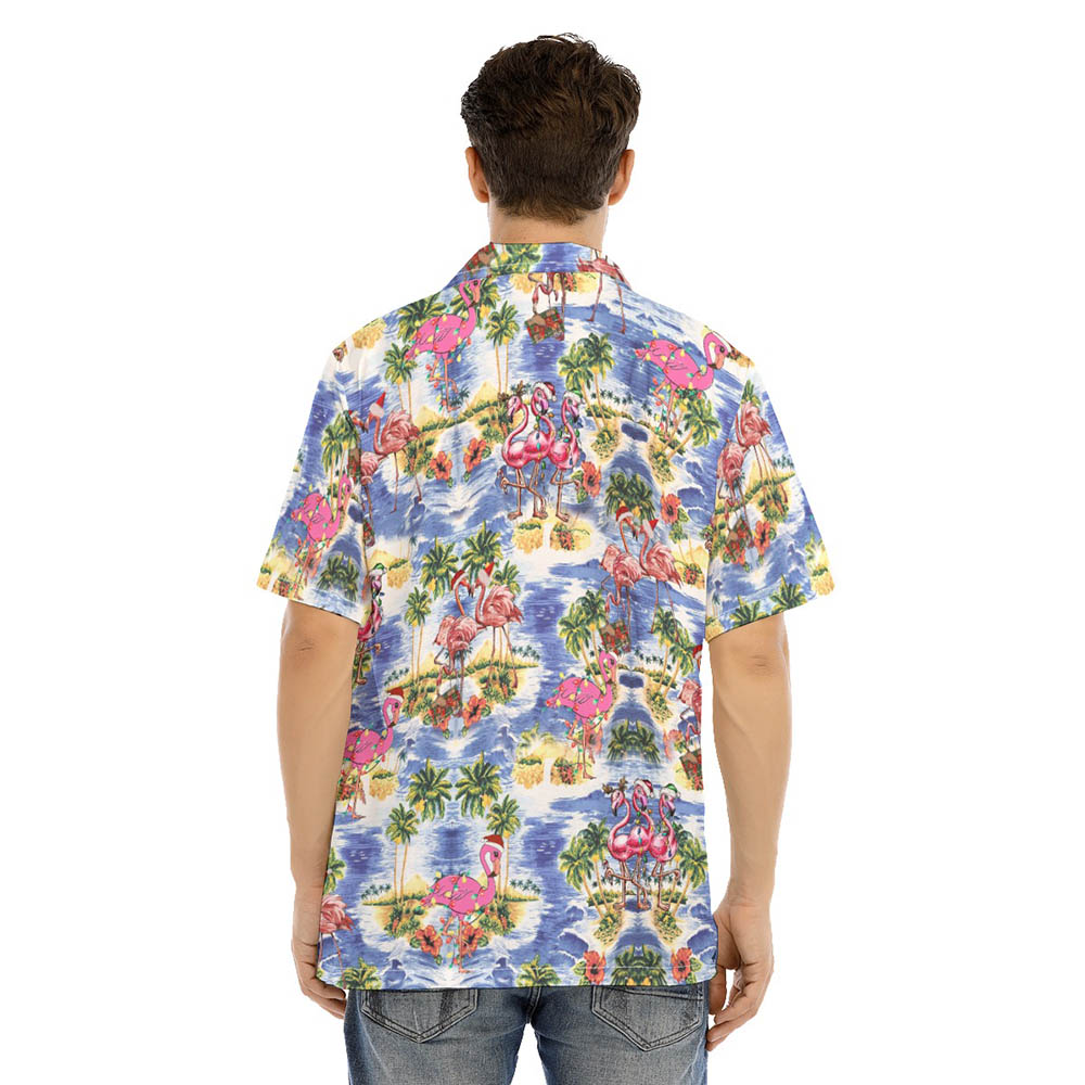 Funny Christmas Flamingo Palm Tree Beach Hawaiian Shirt