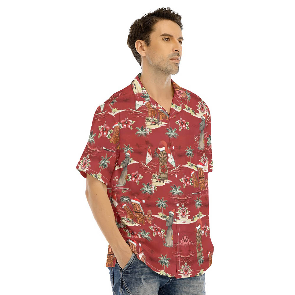 Vintage Tiki Christmas Tropical Red Hawaiian Shirt