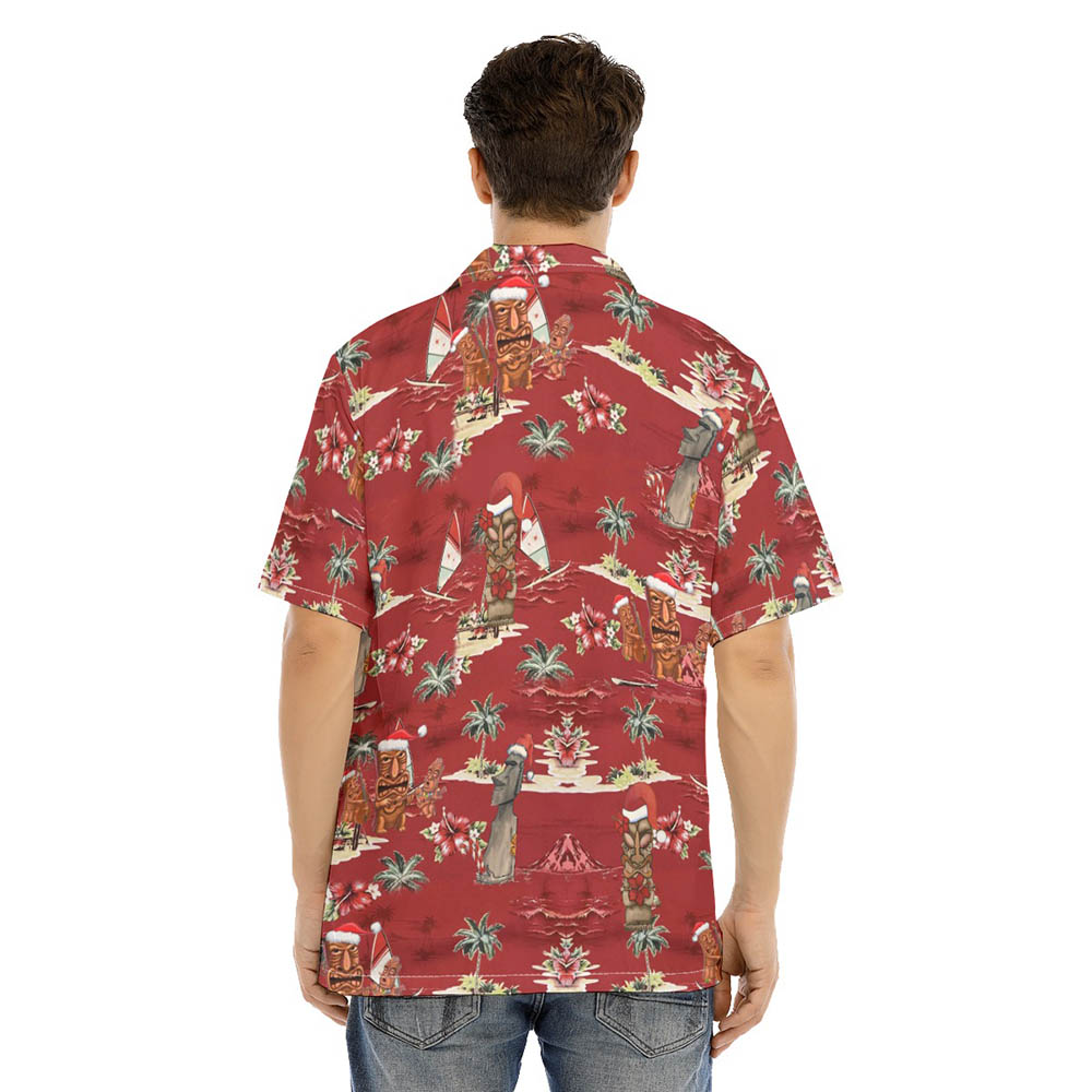 Vintage Tiki Christmas Tropical Red Hawaiian Shirt