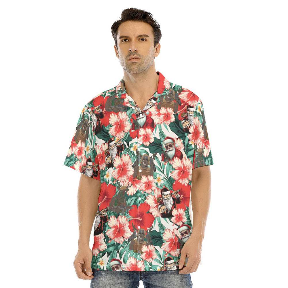 Tactical Santa Claus And Reindeer Christmas Floral Hawaiian Shirt - variant image 1