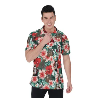 Cool Tactical Reindeer Christmas Santa Floral Hawaiian Polo Shirt
