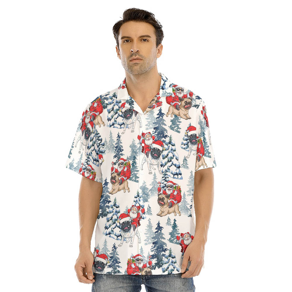 Funny Santa Claus Riding Pug Christmas Hawaiian Shirt - variant image 1