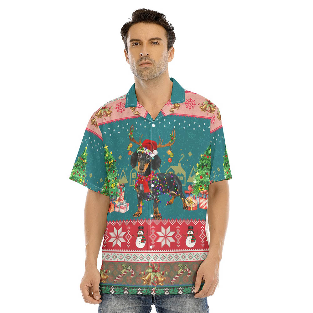 Cute Dachshund Christmas Men's Hawaiian Shirt - variant image 1
