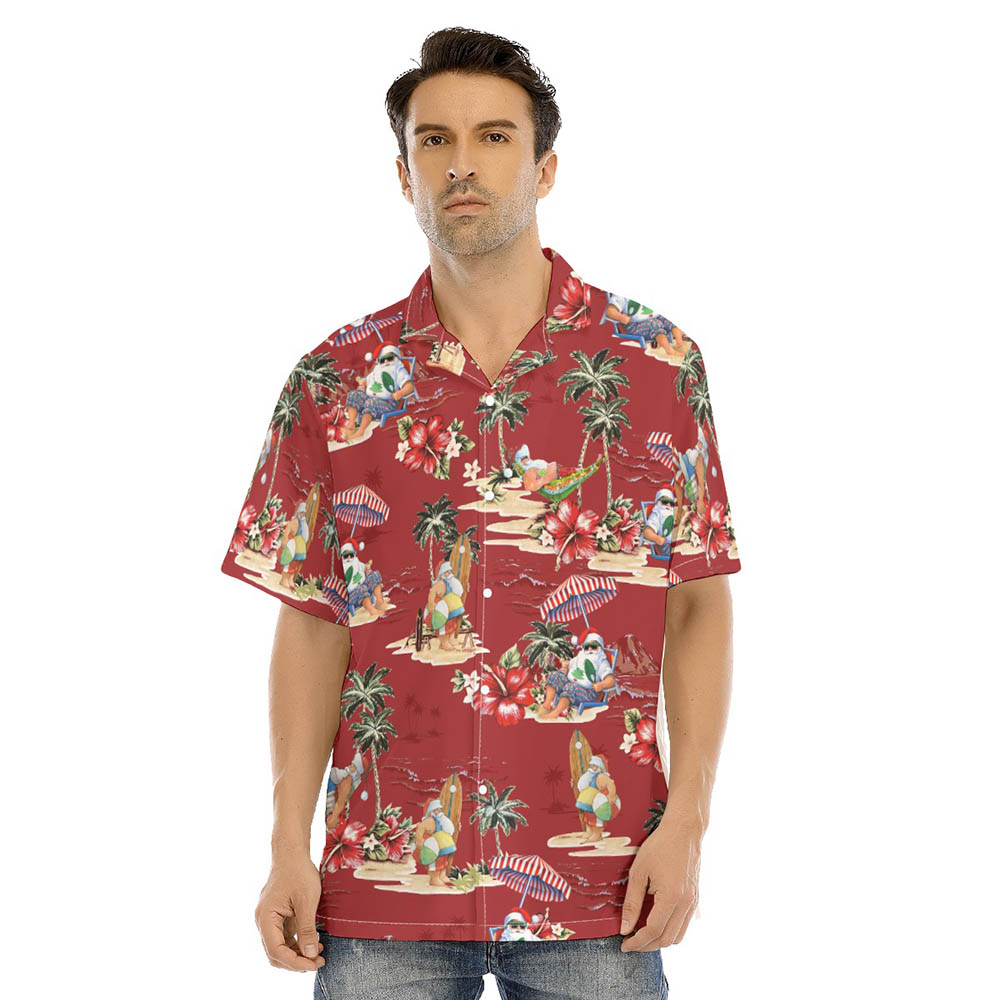 Santa Claus Beach Vacation Vintage Red Hawaiian Shirt - variant image 1
