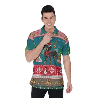Funny Christmas Dachshund Classic Hawaiian Polo Shirt For Men