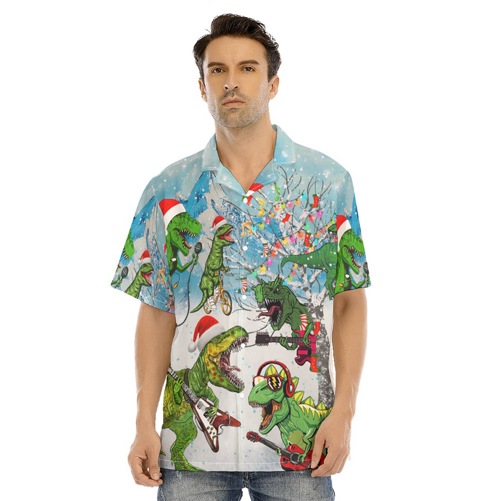 Funny Dinosaur Playing Guitar Christmas Hawaiian Shirt - variant image 1
