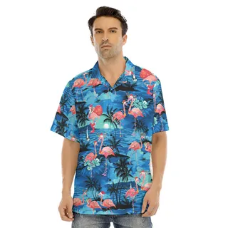 Christmas Flamingo Tropical Blue Beach Hawaiian Shirt