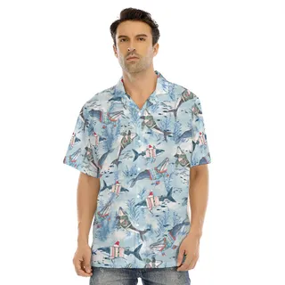 Christmas Whale Blue Hawaiian Shirt