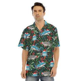 Christmas Shark Floral Green Hawaiian Shirt