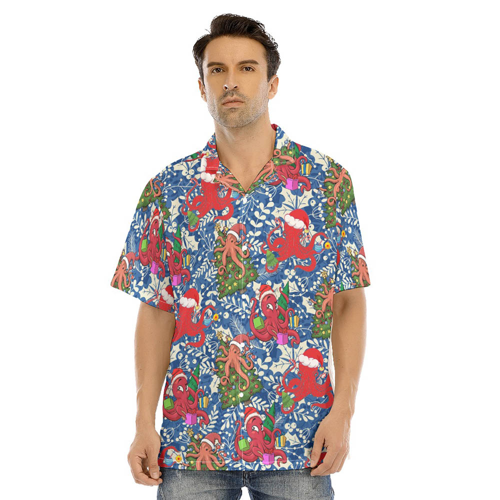 Christmas Octopus Holly Floral Hawaiian Shirt - variant image 1