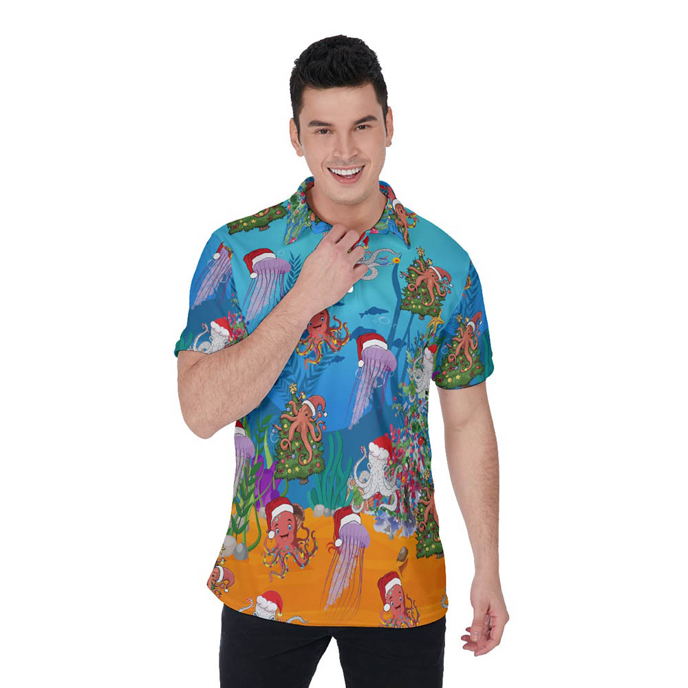 Funny Ocean Octopus Christmas Hawaiian Men's Polo Shirt - variant image 1