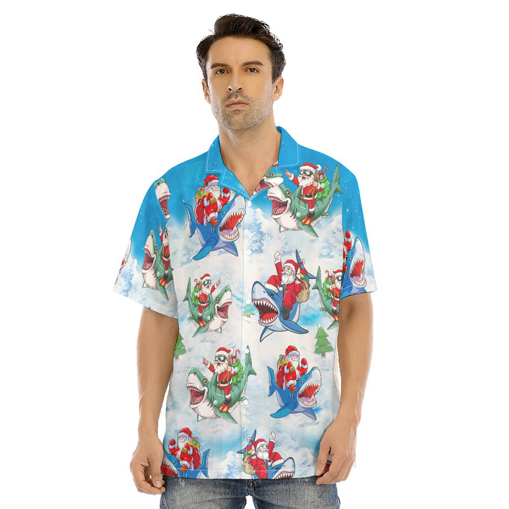 Funny Santa Claus Riding Shark Christmas Hawaiian Shirt - variant image 1
