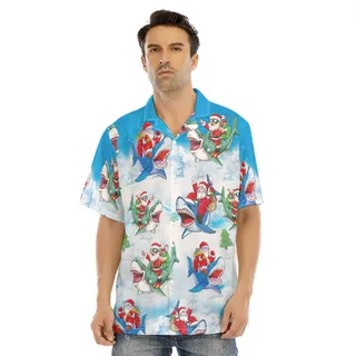 Funny Santa Claus Riding Shark Christmas Hawaiian Shirt