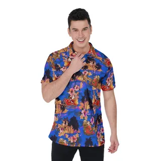 Santa Riding Sleigh Vintage Tropical Hawaiian Polo Shirt For Men