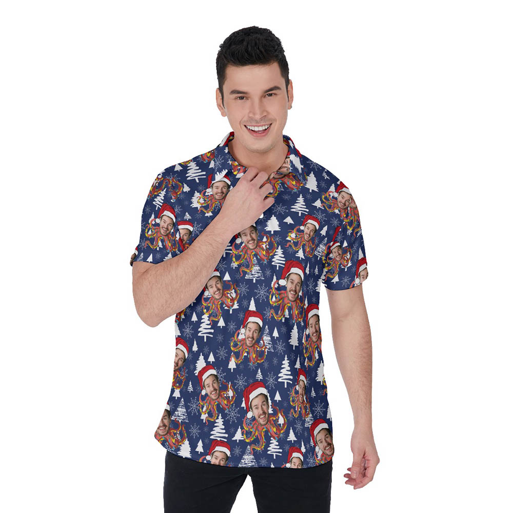Funny Custom Face Christmas Octopus Hawaiian Polo Shirt - variant image 1
