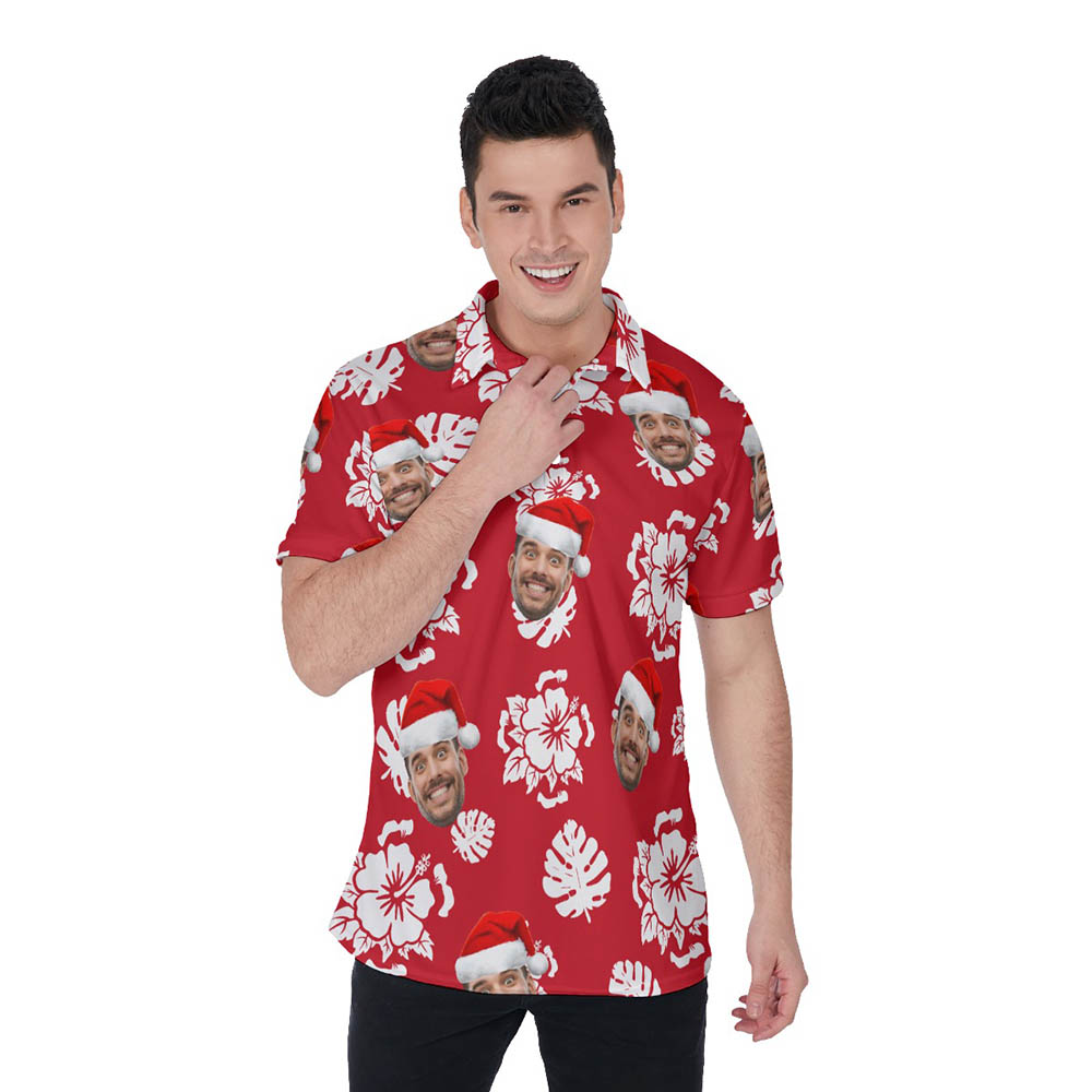 Custom Face Christmas Floral Hawaiian Polo Golf Shirt