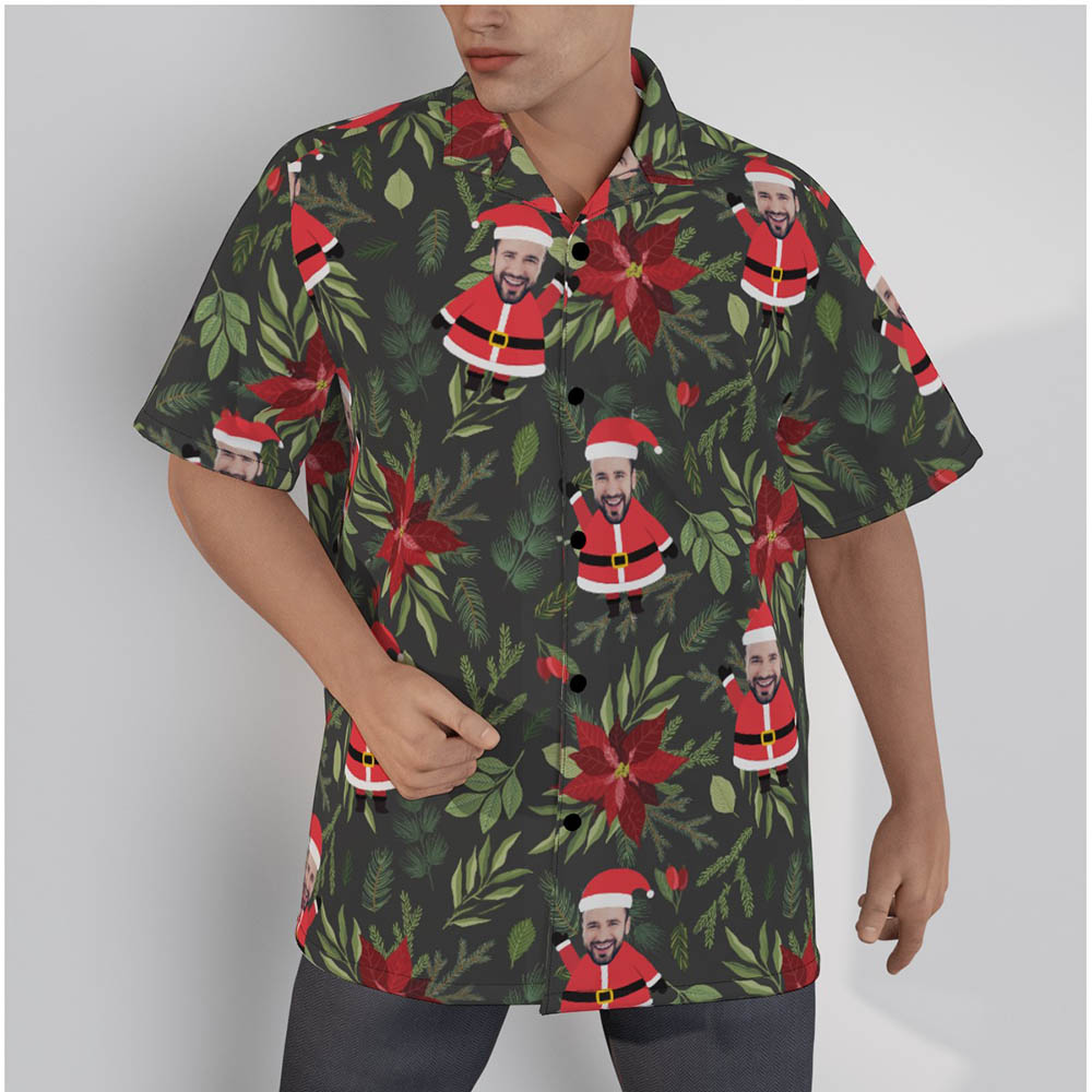 Custom Face Santa Tropical Poinsettia Hawaiian Shirt - variant image 1