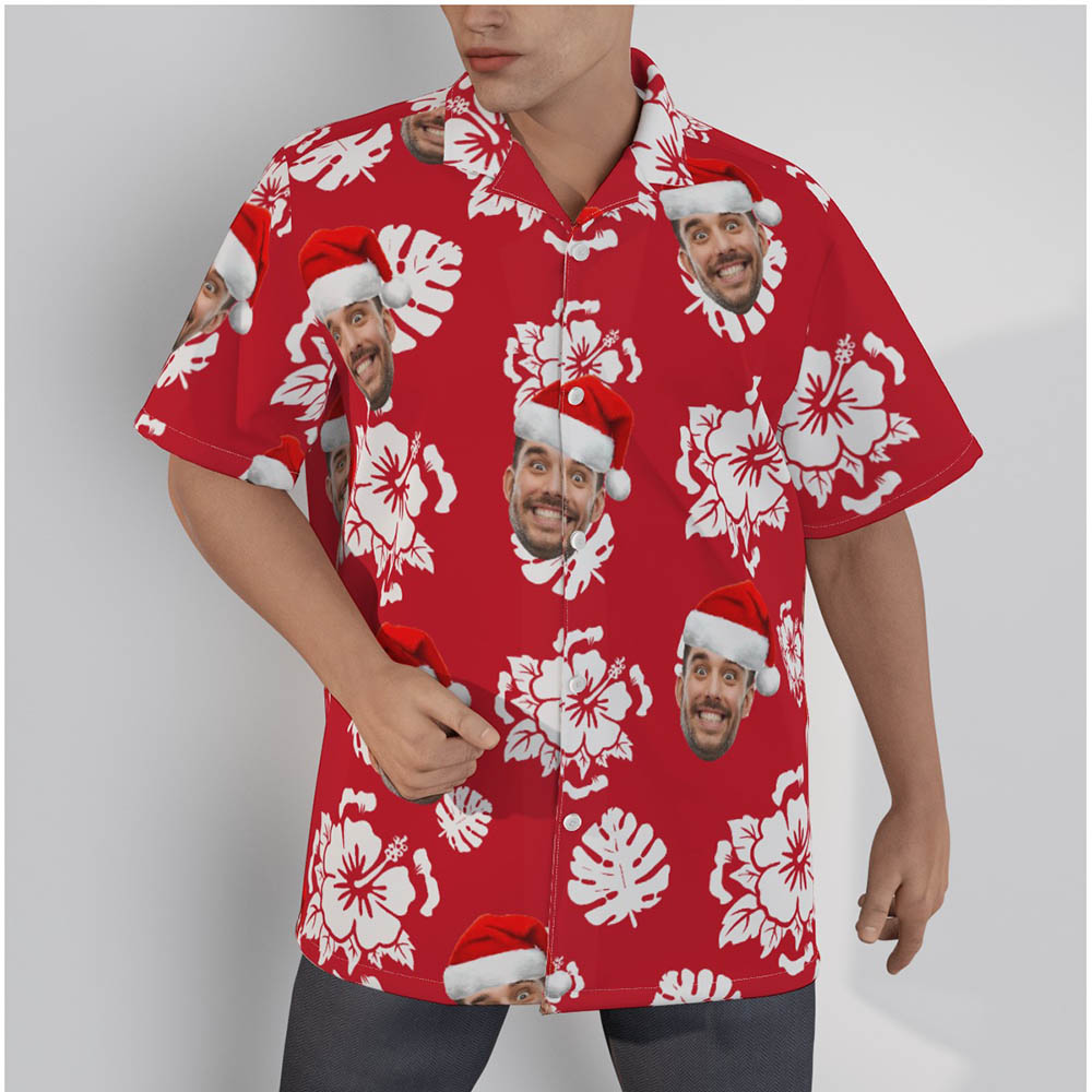 Hibiscus Custom Face Christmas Men's Hawaiian Shirt - variant image 1