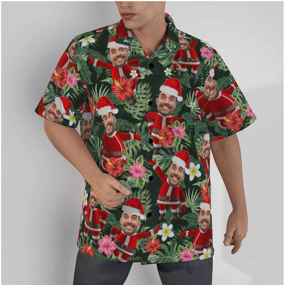 Custom Face Santa Claus Tropical Hawaiian Christmas Shirt - variant image 1