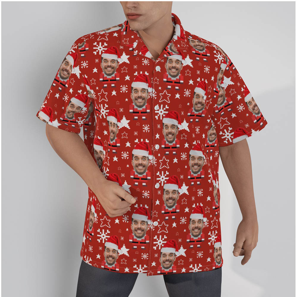 Cute Pixel Art Santa Claus Christmas Hawaiian Shirt With Custom Face - variant image 1