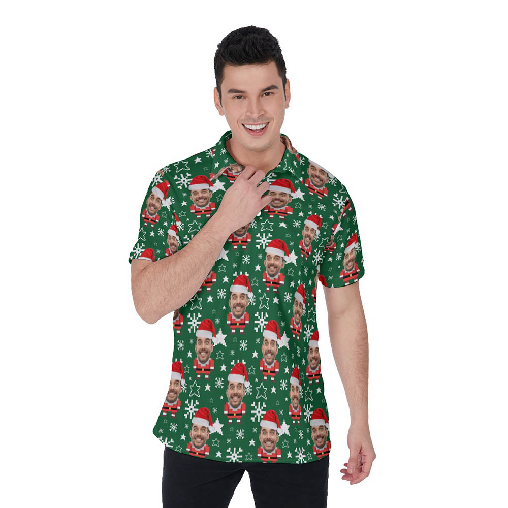 Custom Face Pixel Art Santa Christmas Hawaiian Polo Shirt For Men - variant image 1