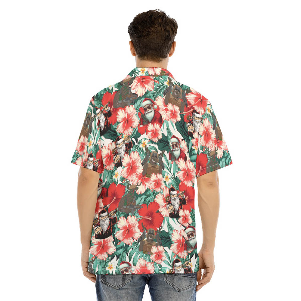 Tactical Santa Claus And Reindeer Christmas Floral Hawaiian Shirt