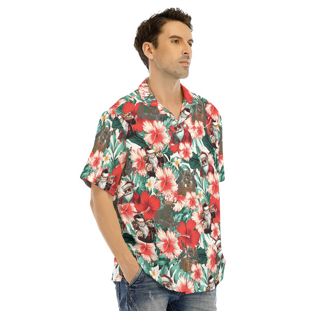 Tactical Santa Claus And Reindeer Christmas Floral Hawaiian Shirt