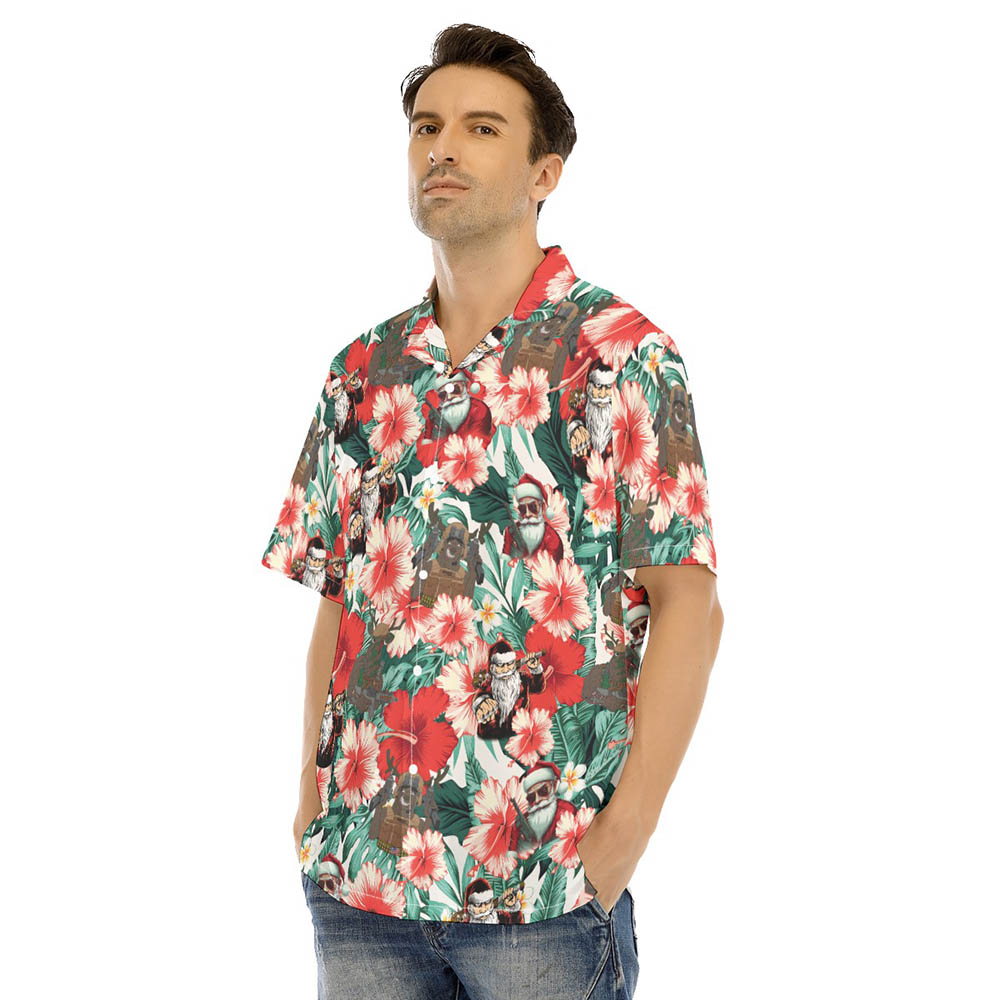 Tactical Santa Claus And Reindeer Christmas Floral Hawaiian Shirt