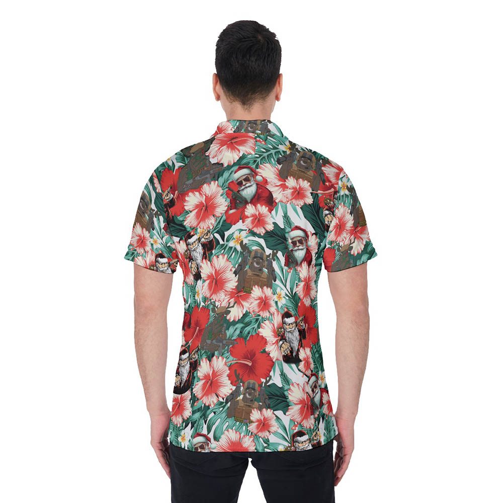 Cool Tactical Reindeer Christmas Santa Floral Hawaiian Polo Shirt
